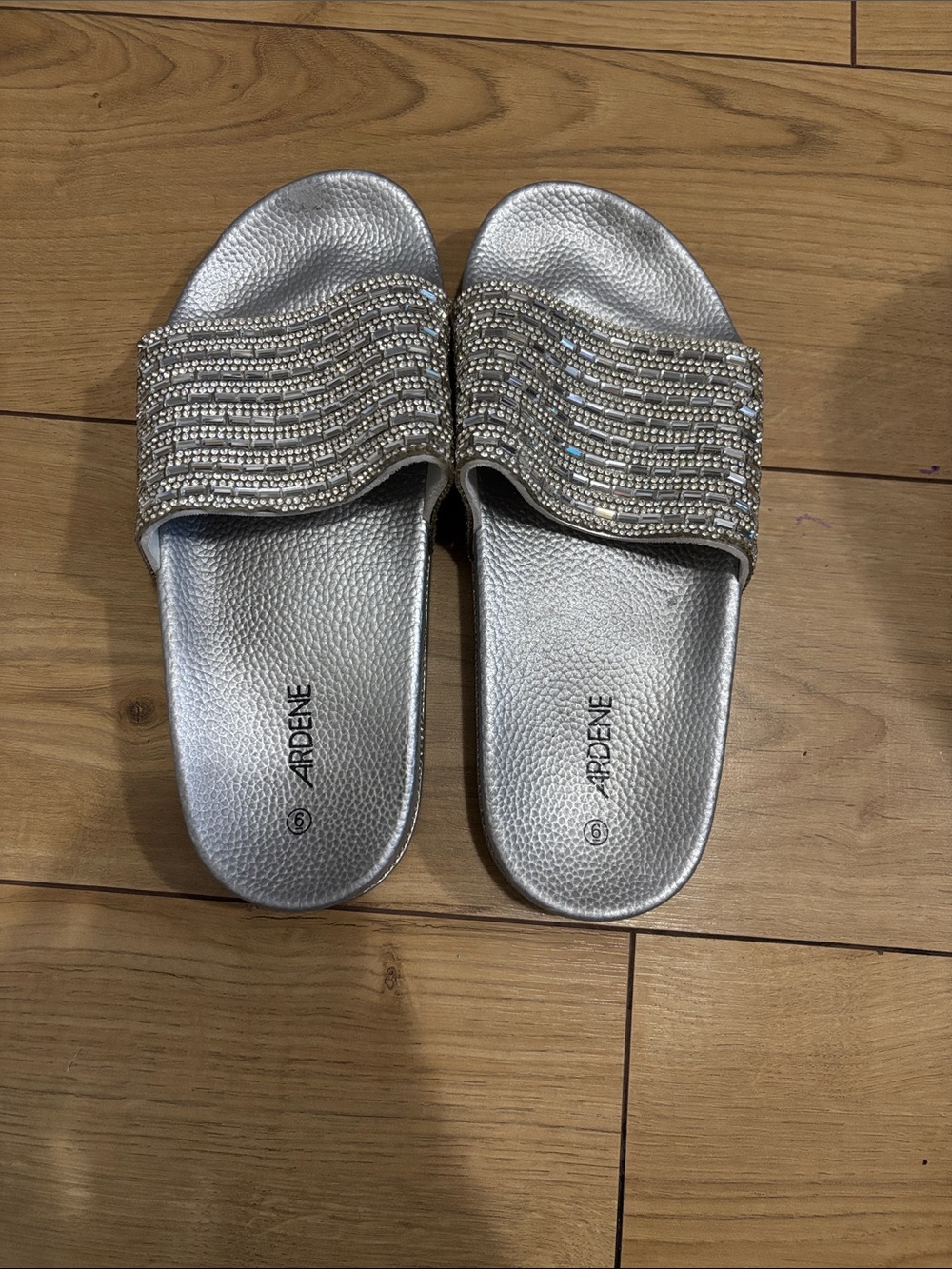 Ardene Silver Crystal-Embellished Slide Sandals